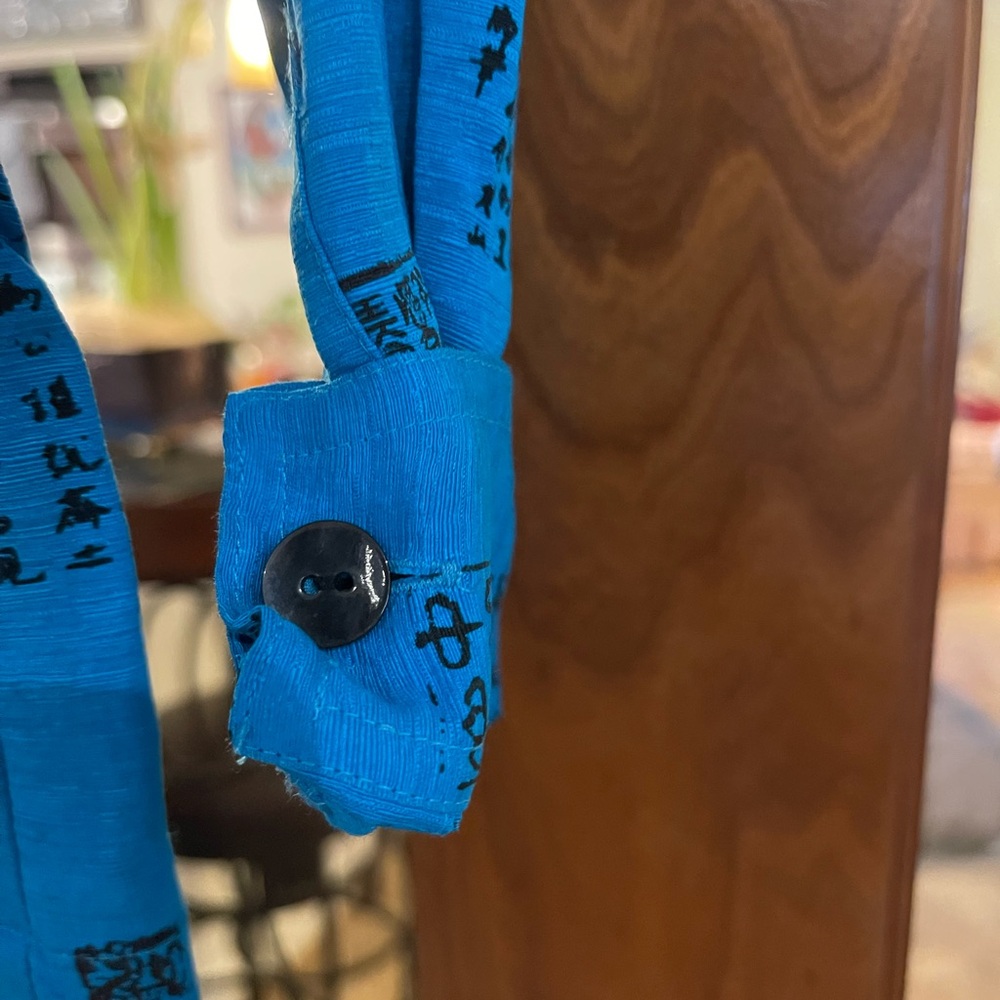 Chico's Turquoise Blue Script-Print Button-Front Jean Jacket - Picture 4 of 7